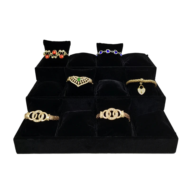 Black Velvet Series Jewelry Organizer Holder Wooden Jewellery Necklace Stand Bangle Earring Watch T Bar Storage Showcase