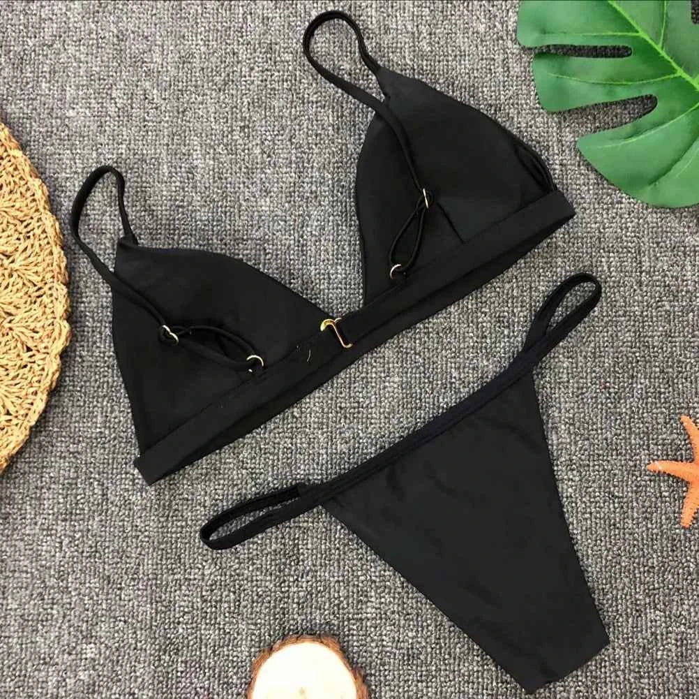 Bikini 2025 New Women's Split Solid Color Adjustable Size Swimsuit