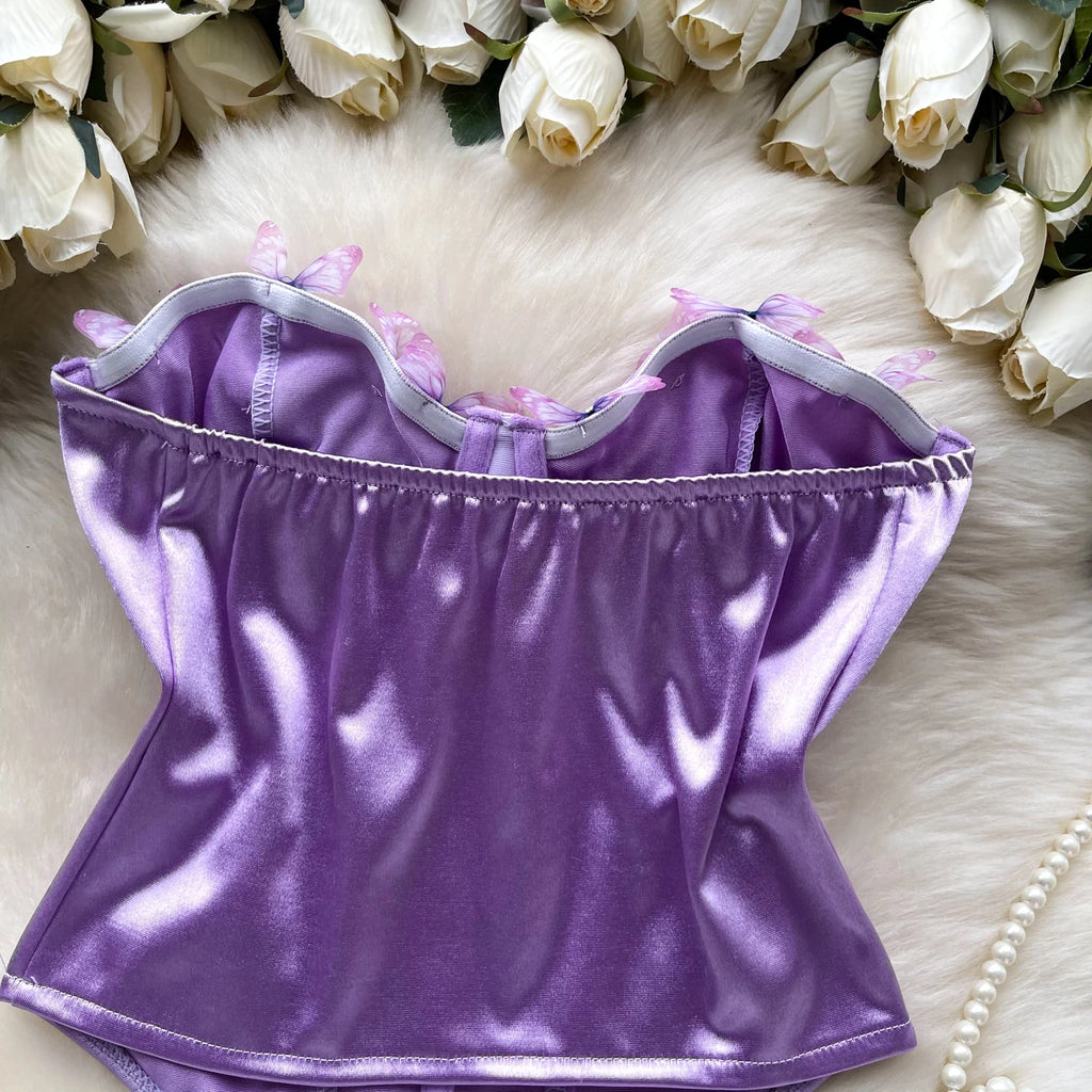 SINGREINY 3D Butterfly Satin Sexy Top European Sleeveless Fishbone Corset 2024 Female Senior Streetwear Hotsweet Strapless