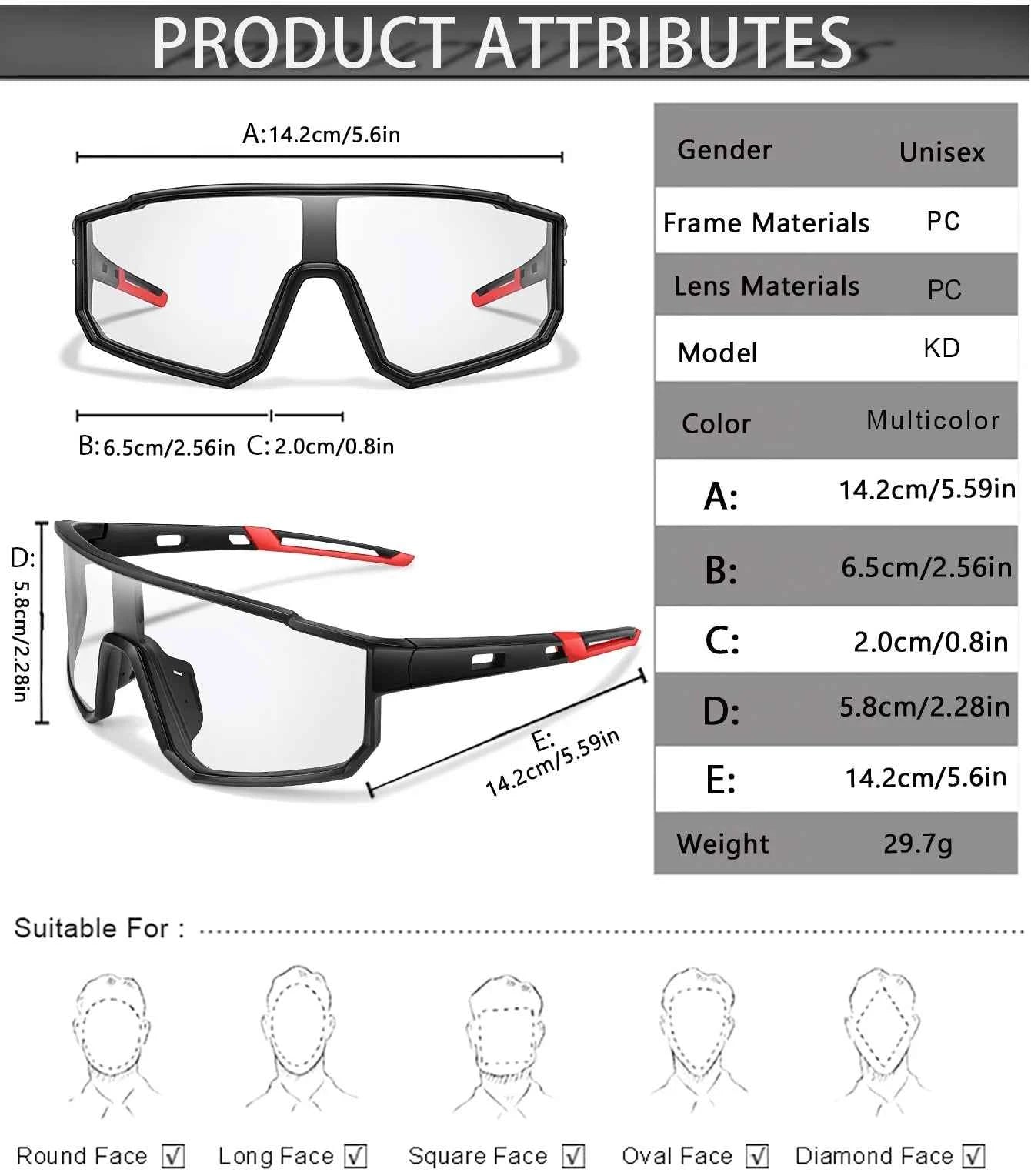 Fashion Brand Men Women Bicycle Photochromic Eyewear MTB Bike Fishing Running Cycling Sports Sunlasses Comfortable Goggles