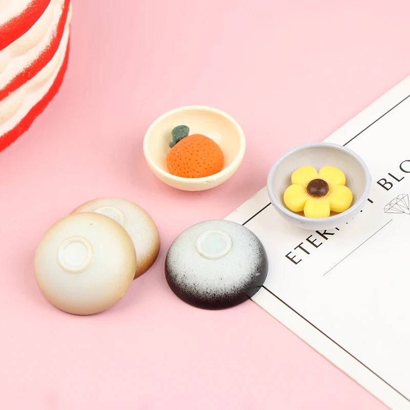10pcs Dollhouse Miniature Bowl Dish Round Rice Bowl Tableware Dollhouse Kitchen Dining Accessory Resin Play House Toys
