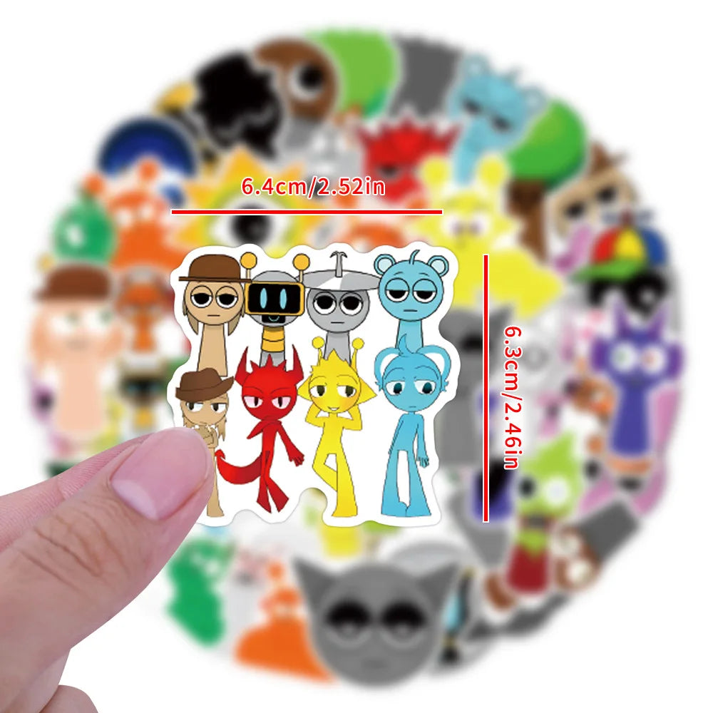 55pcs Funny Game Cartoon Incredibox Sprunki Stickers for Decorative Stationery Handbook Luggage Water Cup Laptop Sticker