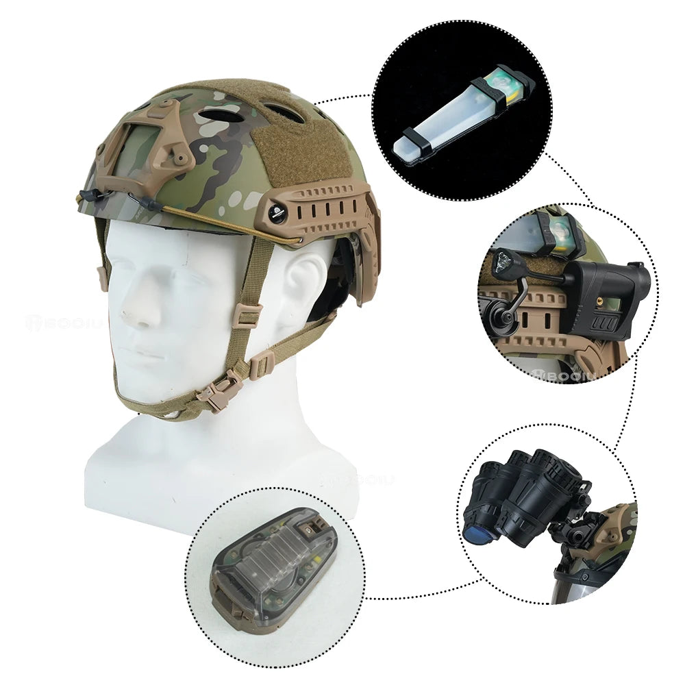 BOOIU Fast Tactical Helmets Adjustable Knob Disguise ABS Thickened Camouflage Hunting CS Military Outdoor Sports Protect Helmets