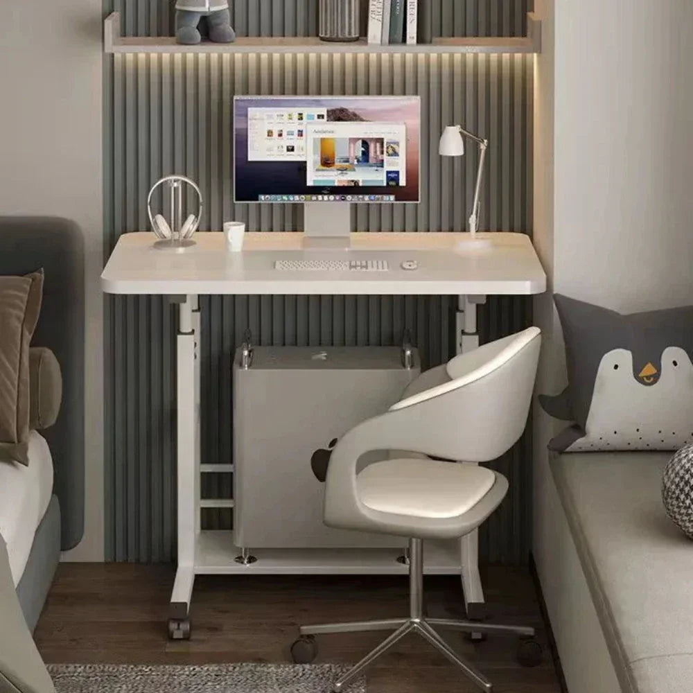 Simple Adjustable Laptop Desk with Wheels Movable Bedside Computer Table Lift Computer Desk Bedroom Office Portable Study Table