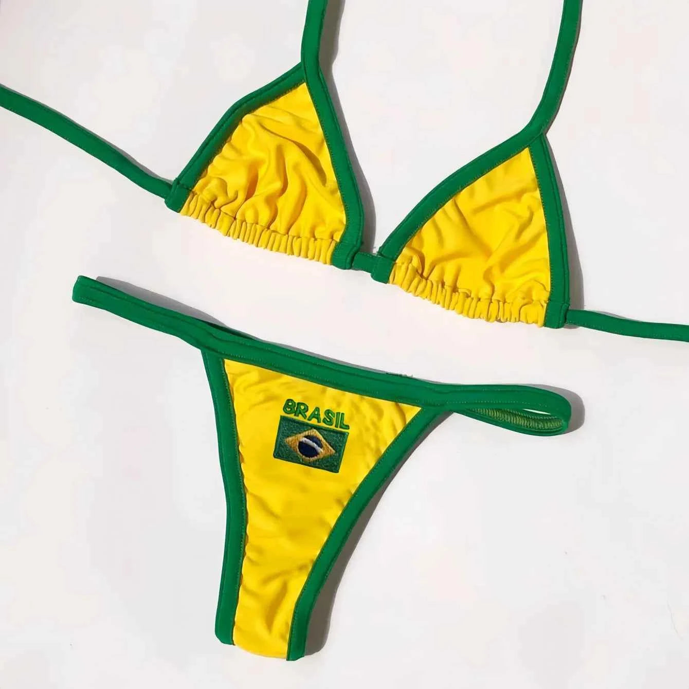 Brazilian Swimsuit Women's Sexy 2 Pieces Mini Bikini Set Triangle Halter Backless Thong Beach Bathing Suit Summer 2025 New Style