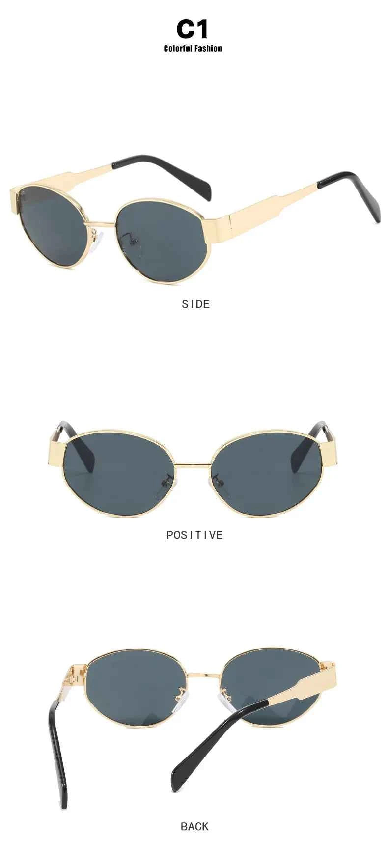 Small Metal Frame Oval Sunglasses For Women  Brand Designer Fashion Luxury Shades UV400 Eyewear Men Vintage Sunglasses 2180