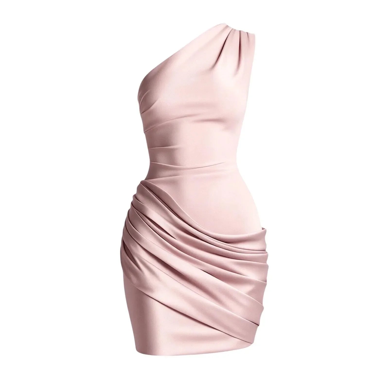 Satin Patchwork One Shoulder Draped Ruched Dress Women's Sleeveless Bodycon Dresses Cocktail Birthday Party Evening Club Robes