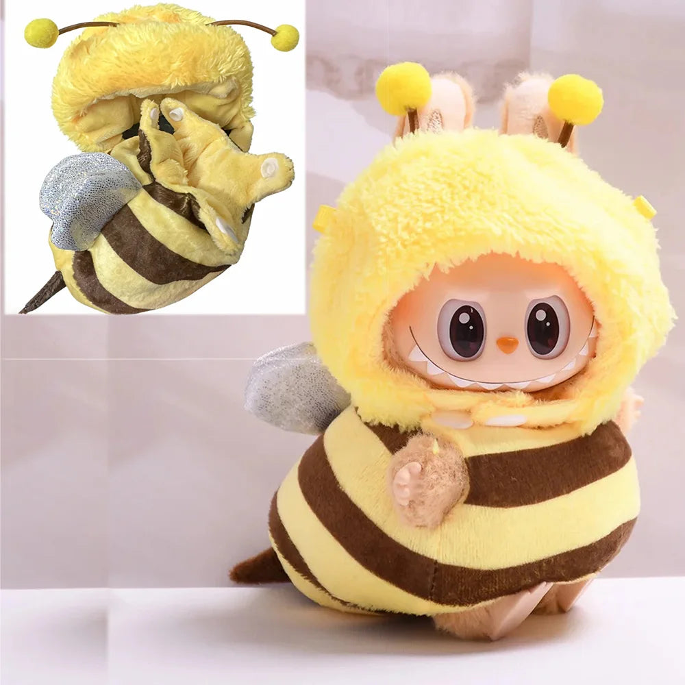 Doll Clothes For 15-17cm Labubu Pendant Sitting Baby Bee Dinosaur Shark Labubu Dolls Accessories Cute Decoration Little Clothes