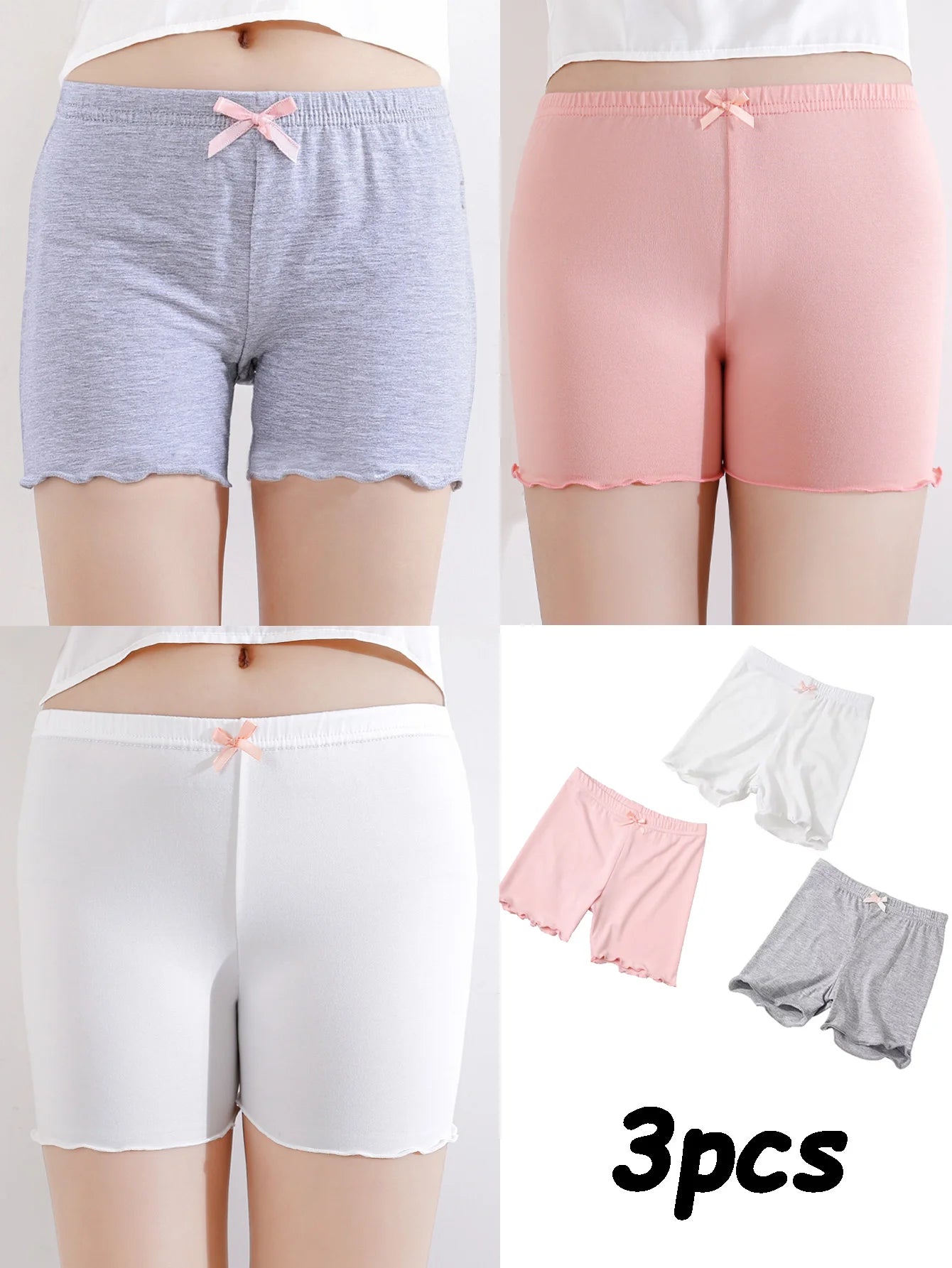 3 Pcs/Pack Summer Girls Shorts Kids Safety Pants Adorable Underwear Clothes Children's Cute Bow Short Underpants for Young Girls