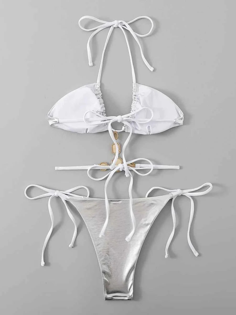 Extreme Mini Micro String Diamond Bikini Women Thong Swimwear Female Swimsuit Two Pieces Bikini Set Halter Bathing Suit Swim