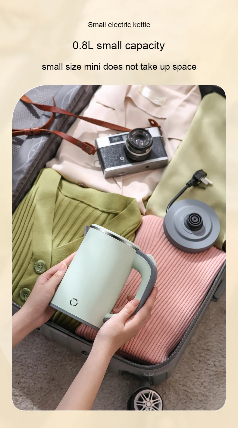 110V/220V Travel Electric Kettle MINI Boiling Teapot Cup Heater Portable Stainless Steel 0.8L Hot Water Quick Heating Pot Boiler