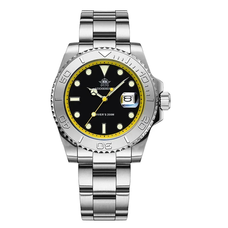 ADDIESDIVE Top Brand Mens Quartz Watches 41mm Stainless Steel Calendar Display Luxury Watch Luminous 200m Dive Casual Wristwatch
