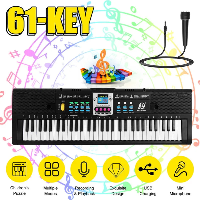 61 Keys Digital Music Electronic Keyboard Kids Multifunctional Electric Piano for Piano Student with Microphone Function