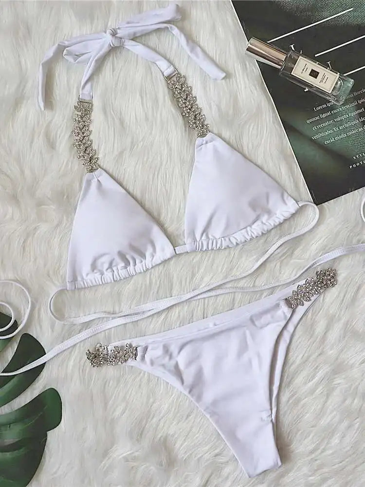 DEAT Sexy Lace-up Swimsuit Women's Solid Color Cross Hollow Out Design Bikini Two-piece Set Beach Party 2026 Summer New 11XX0987