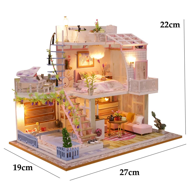 DIY Wooden Dollhouse Mini Building Kit Handmade Doll House Case Model 3D Puzzle Assembly With Furniture Toys For Christmas Gifts