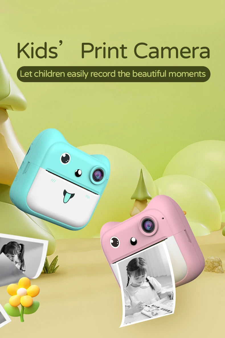 Kids Photo Camera Printer Mini Thermal Print Camera Children Digital Video Camera Toy Gifts for 4-12 Years Kids Girls Boys