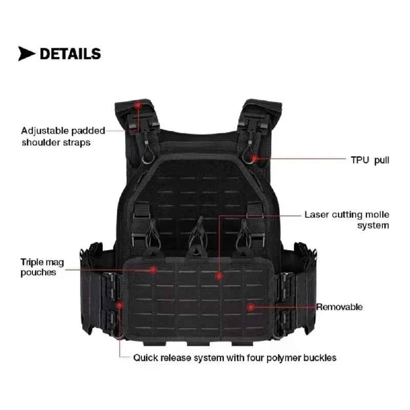 YAKEDA Tactical Vest 6094 Fast detachable light laser cut outdoor hunting black gear carry vest of high quality 1000D nylon
