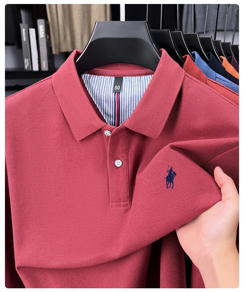 100% cotton high-end brand long sleeve polo shirt new Paul pony embroidery luxury comfort men's business leisure lapel T-shirt