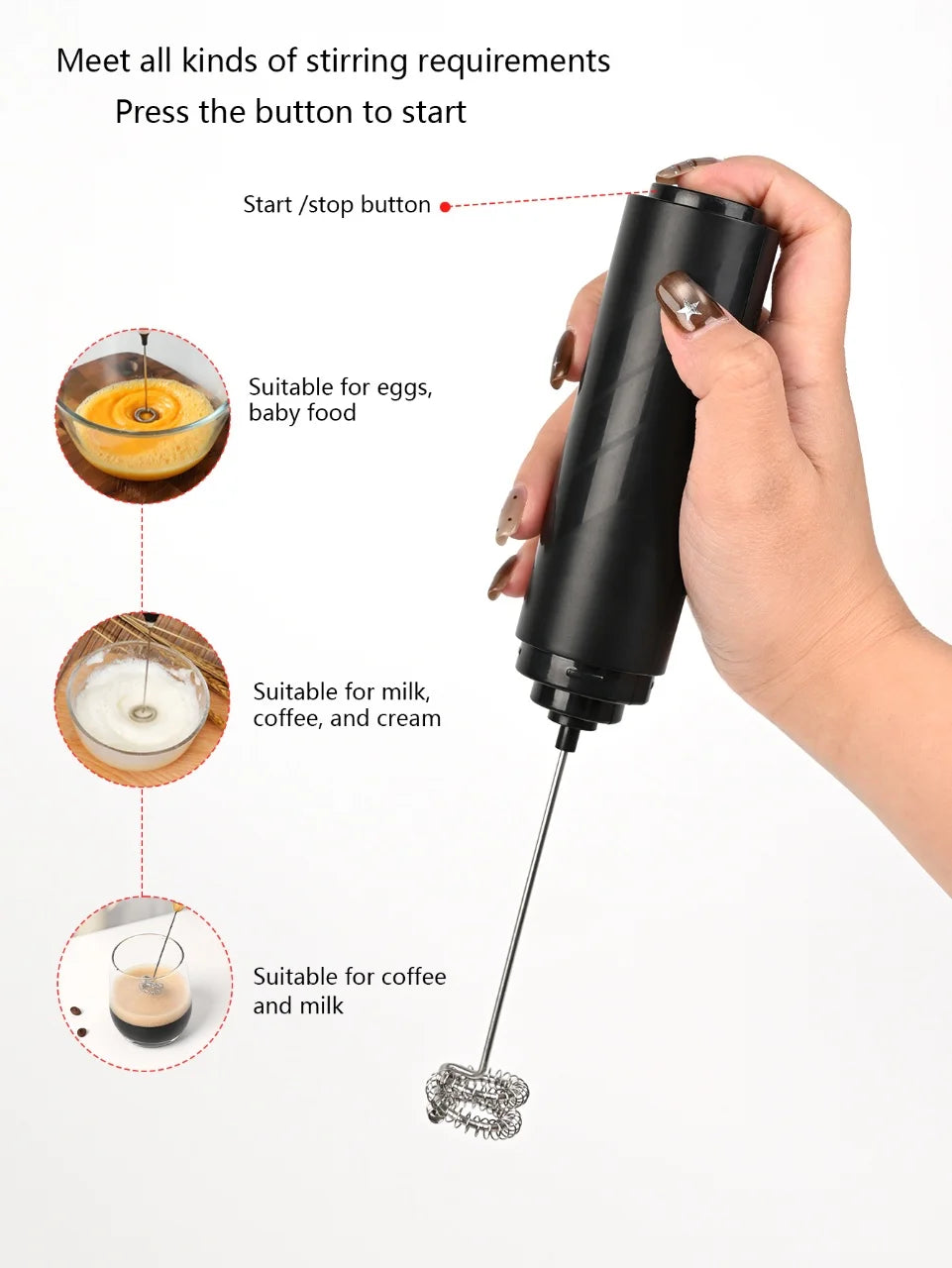 Portable AA Battery Powered Electric Milk Frother Coffee Cream Mixer Egg Beater Kitchen Blender for Coffee Lovers