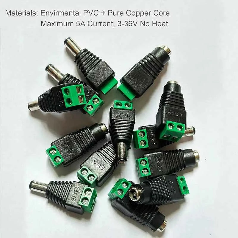 5Pcs 12V 24V 5.5mm x 2.5mm 5.5 x 2.1MM Female Male DC Power Plug Jack Adapter for CCTV Camera LED Light Strip Connector