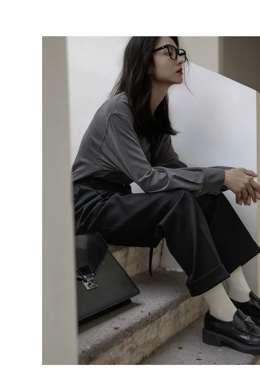 2026 Summer Women's Oversized Long Sleeve Blouse 2026 Summer New Arrival Tie Neck Shirt Loose Fit Office Elegant Fashion