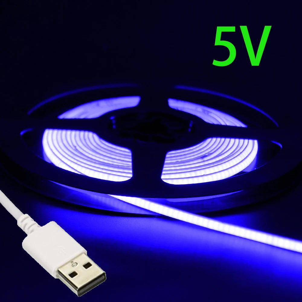 USB 5V COB LED Strip Lights 2.7mm Very Thin Multicolor 480LEDs 1m 2m For Computer Indoor Linear Tape Lights Flexible Convenient
