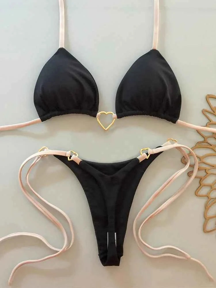 2024 New Sexy Low Waisted Bikini Set Swimsuit Female Swimwear Women Solid Red Strappy Beachwear Bathing Suits Brazilian biquini