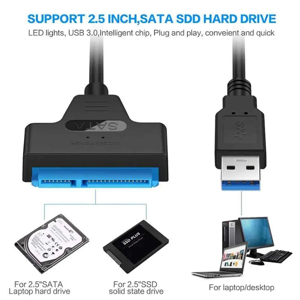 USB 3.0 to SATA III Adapter Cable Type C Compatible for 2.5 HDD SSD Hard Drive Converter 6 Gbps SATA 22 Pin Cord