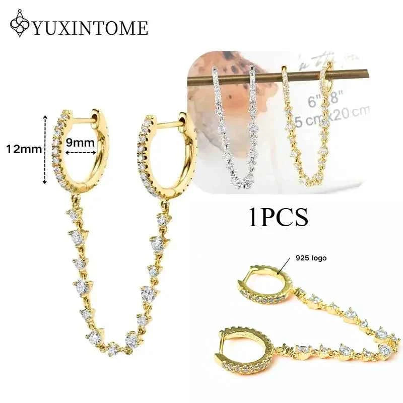 Women's 925 Sterling Silver Ear Needle Crystal Zircon Water Droplets Stud Hoop Gold Huggie Earrings Premium Luxury Party Jewelry