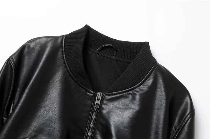 ZVRI Women's 2023 new vintage imitation leather bomber jacket coat top women's style