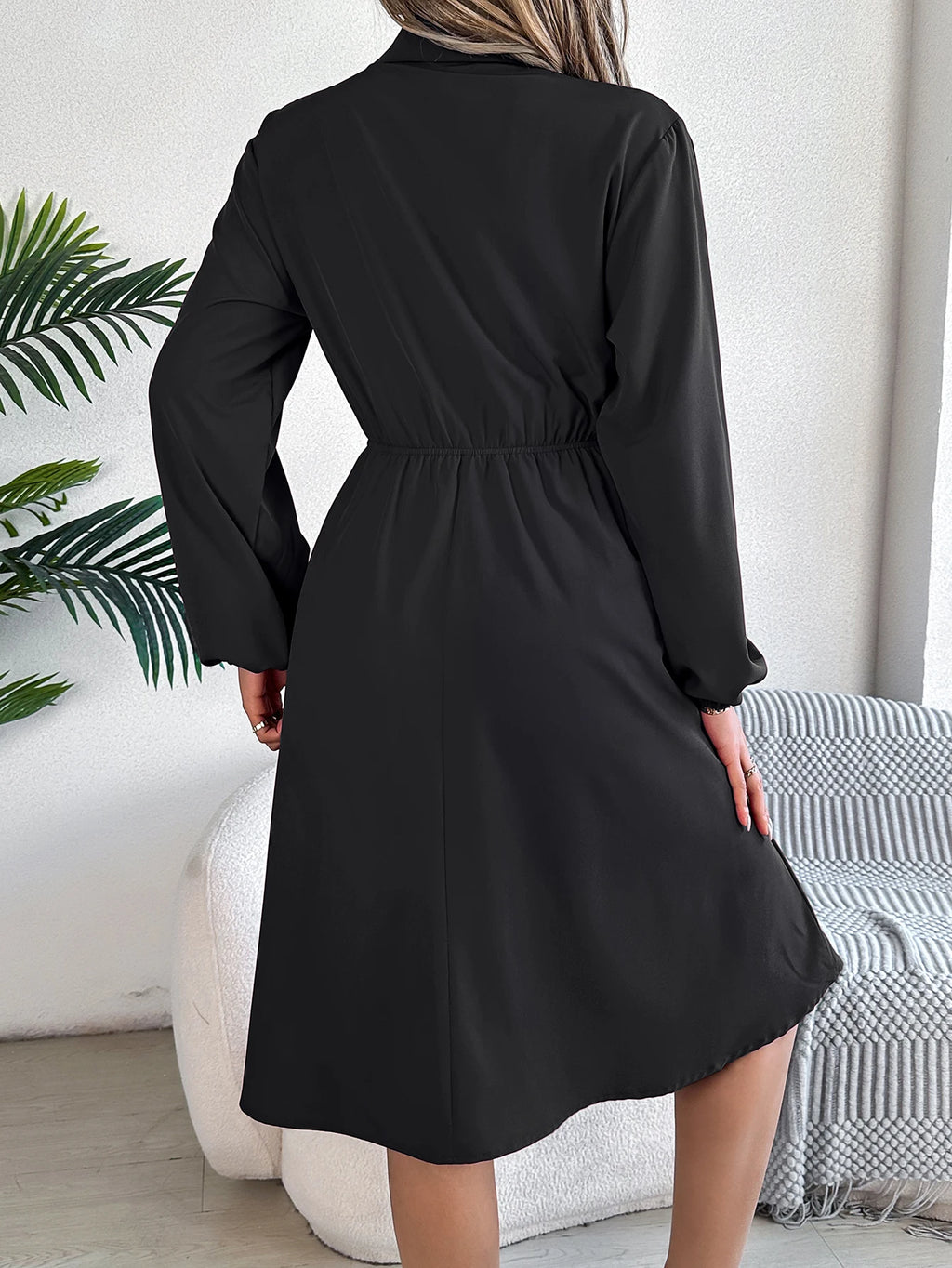 Autumn Winter Dresses for Women Casual Solid Color Button Tie Up Long sleeved Shirt Dress Blue  Green Black Red Woman Clothing