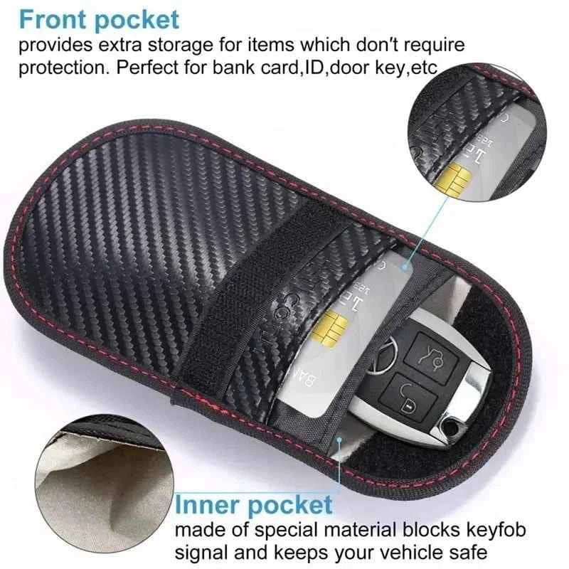 Faraday Bag for Key Fob Cage Protector Car RFID Signal Blocking Key Fob Protector Anti-Theft Pouch Double-Layers of Carbon Fiber