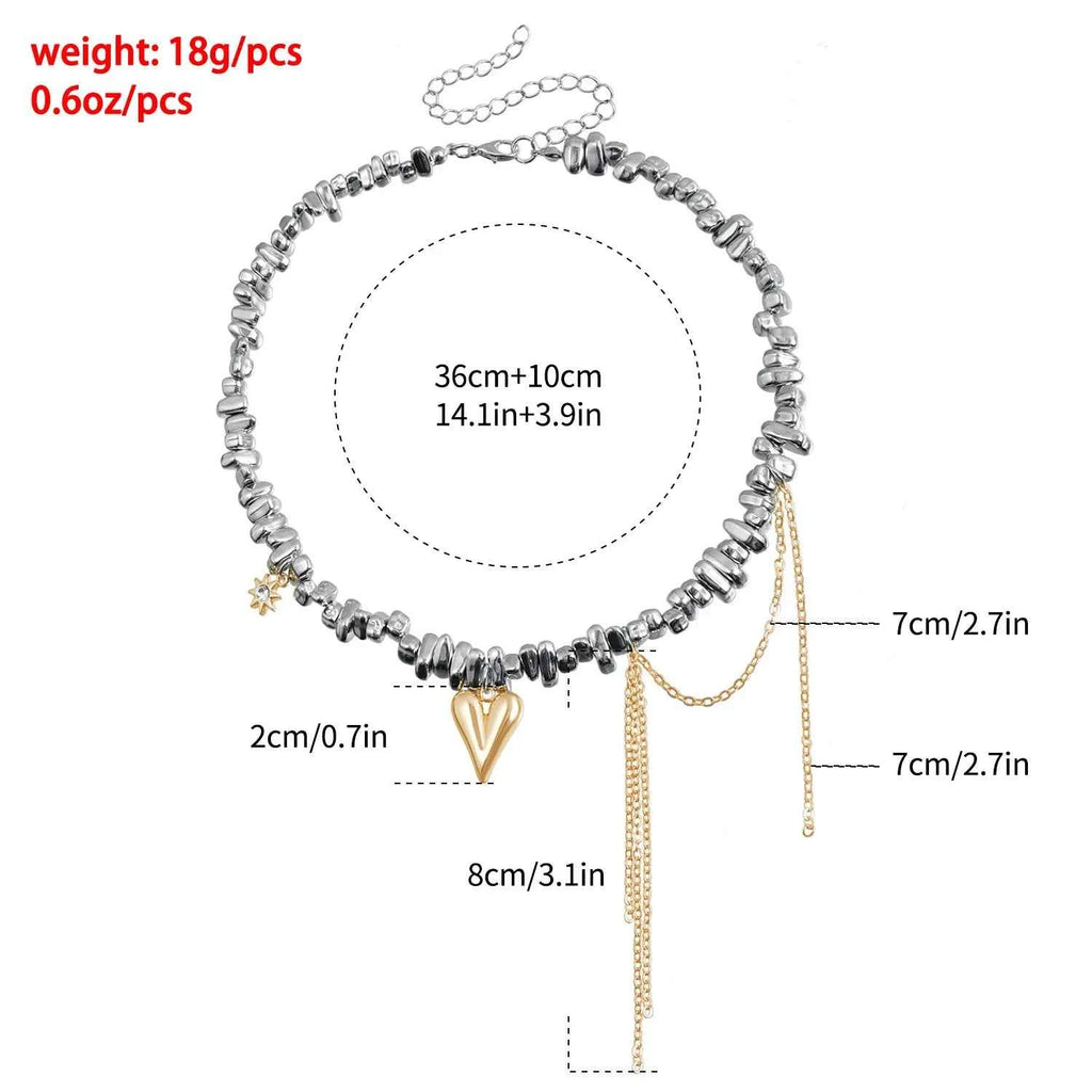 Y2K Heart Beaded Necklace Women Boho Crystal Class Gravel Clavicle Chain Cool Y2K Choker Exquisite Fashion Jewelry