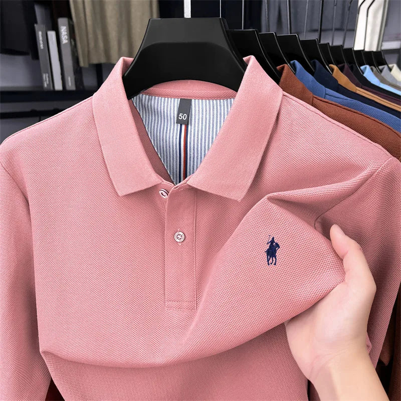 100% cotton high-end brand long sleeve polo shirt new Paul pony embroidery luxury comfort men's business leisure lapel T-shirt