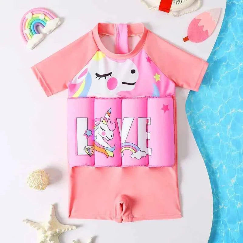 1-6T Children's Buoyancy Swimsuit Cartoon Swimwear Kid One-Piece Floating Rash Guards Bathing Clothes Boys Girls Swimming Suits