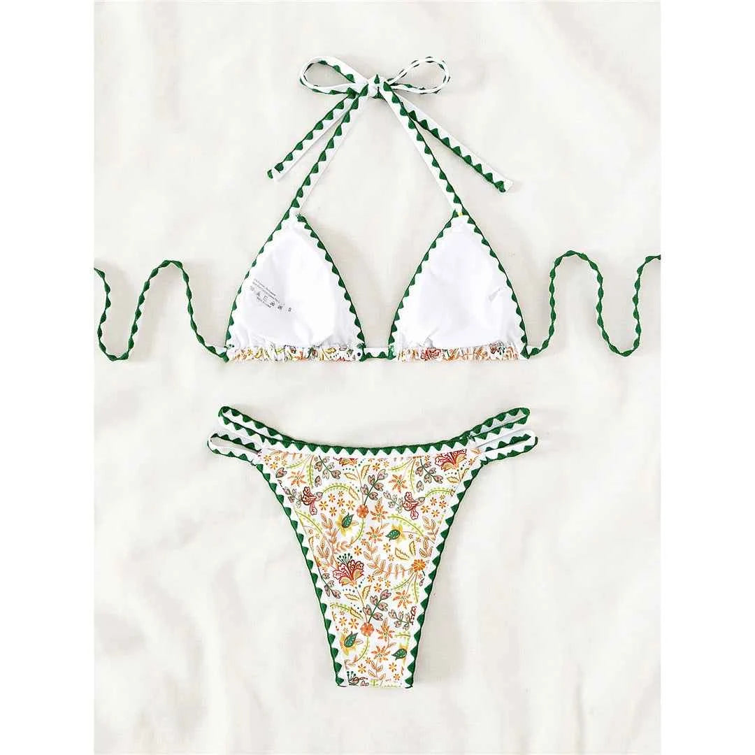 Sexy Flower Printed Halter Brazilian Bikini Female Swimsuit Women Swimwear Two-pieces Bikini set Bather Bathing Suit Swim K4997