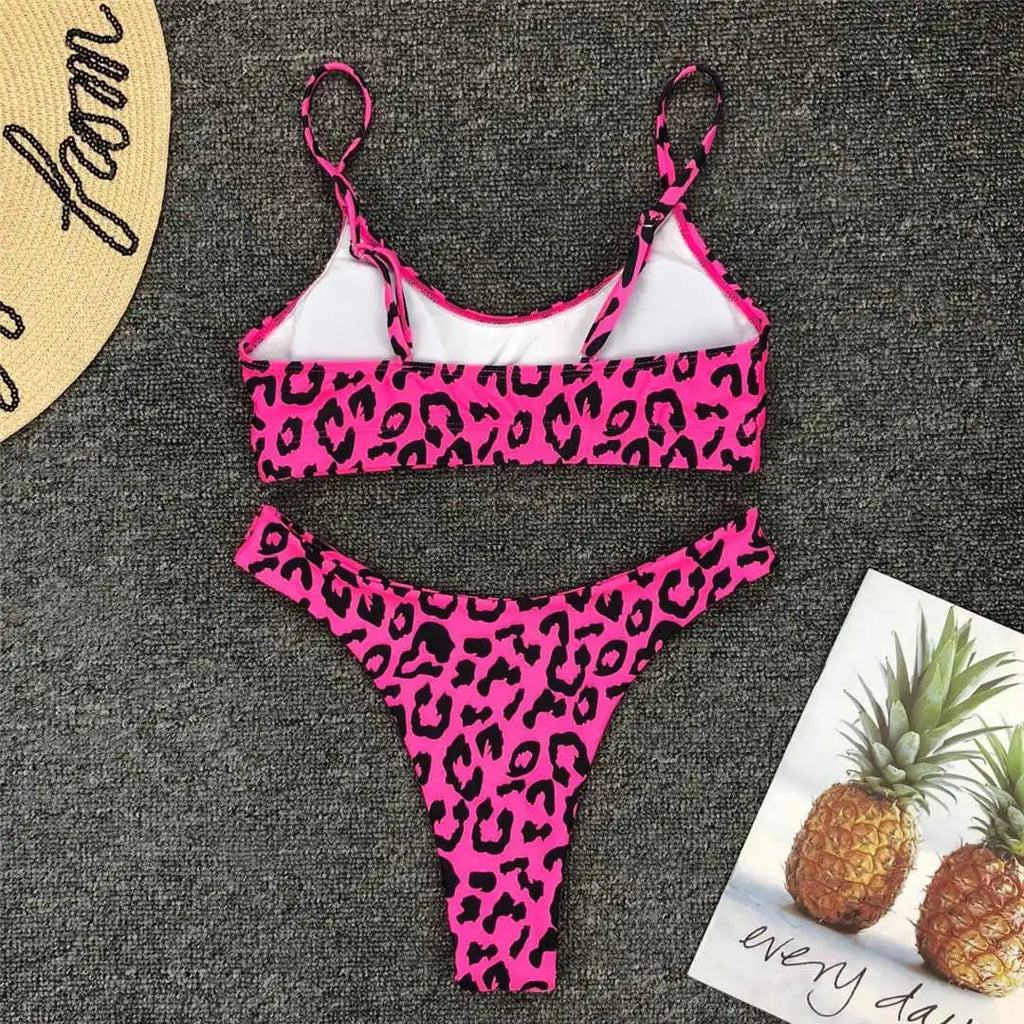 S - XL Sexy Leopard Bikini Women Swimwear Female Swimsuit Two-Pieces Bikini Set Brazilian Bather Bathing Suit Swim V871SW