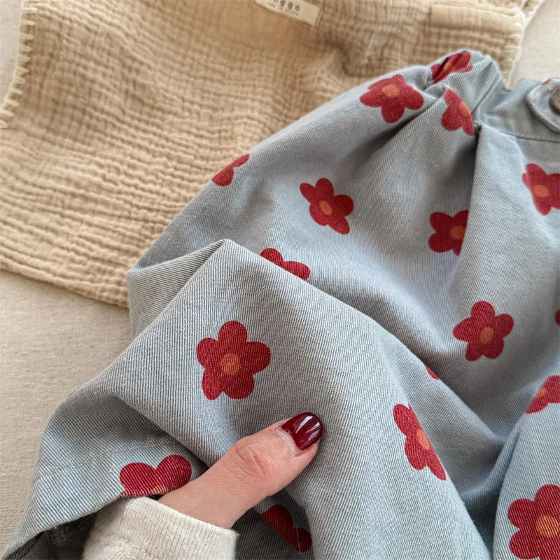 2026 Spring New Children Casual Pants Fashion Flower Print Girls Harem Pants Cotton Kids Loose Trousers Boys Cute Baby Clothes