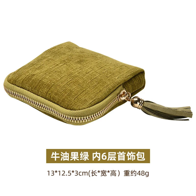 Tassel Jewelry Organizer Bag Portable Travel Case with Metal Zipper for Bracelets Jade Bangles Necklaces Rings Storage Pouch