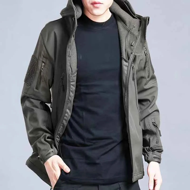 Winter Autumn Tactical Jackets Elastic Men Fleece Waterproof Suits Fishing Warm Hiking Camping Tracksuits Set Hood Coat S-5XL