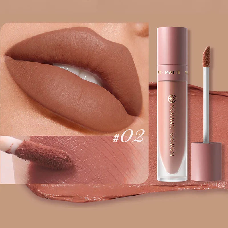 DUNUF  8-color matte velvet smooth easy-to-apply square tube lip gloss waterproof three-dimensional plumping lipstick
