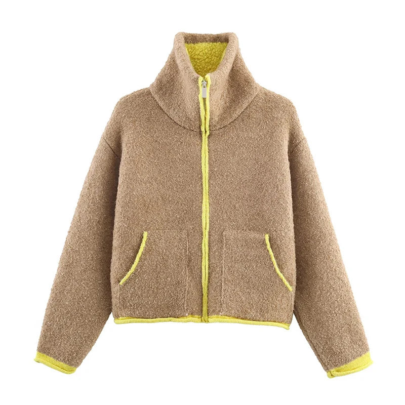 2026 Autumn Casual Jacket Coat Fashion Contrast Color Design Long Sleeve Zipper Jackets For Women Streetwear Casual Outerwear ﻿