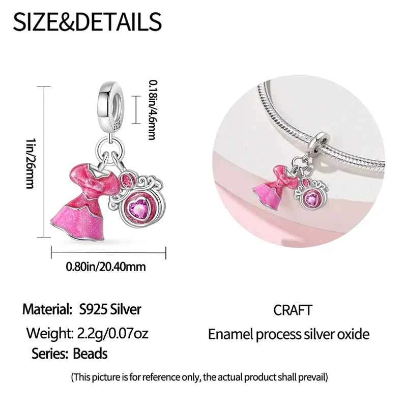 925 Silver Pink Princess Skirt Butterfly High Heels Fashion Bag Charms Beads Fit Pandach 925 Original Bracelets Fine DIY Jewelry