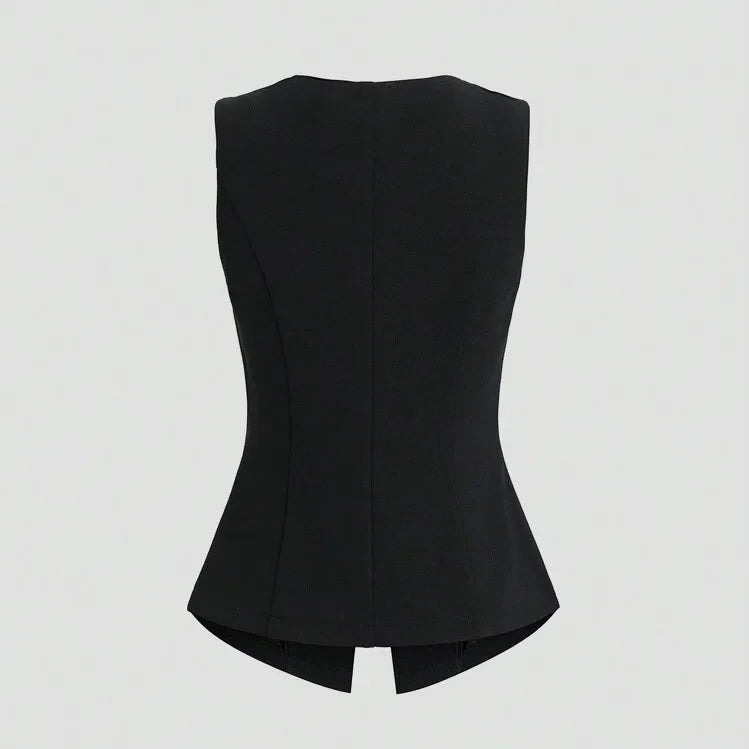 Fashionable Little Fragrance Style Women's Sleeveless round Neck Vest Waist-Cinching Pure Color Cross-Border Women's Jacket