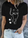 Cute Cat & Paw Print T-shirt Women's Harajuku Short Sleeve Casual Women's T-shirt Clothing Street Tops Tees Aesthetic Clothes