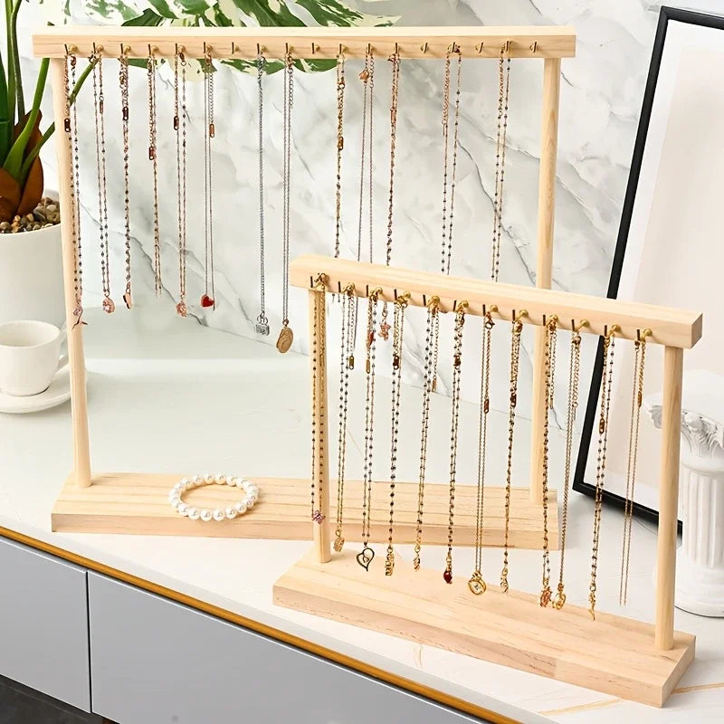 12/18 Hook Jewelry Organizer Display Stand Wood Necklace Hanging Countertop Rack For Earrings Bracelets Showcase Storage Rack