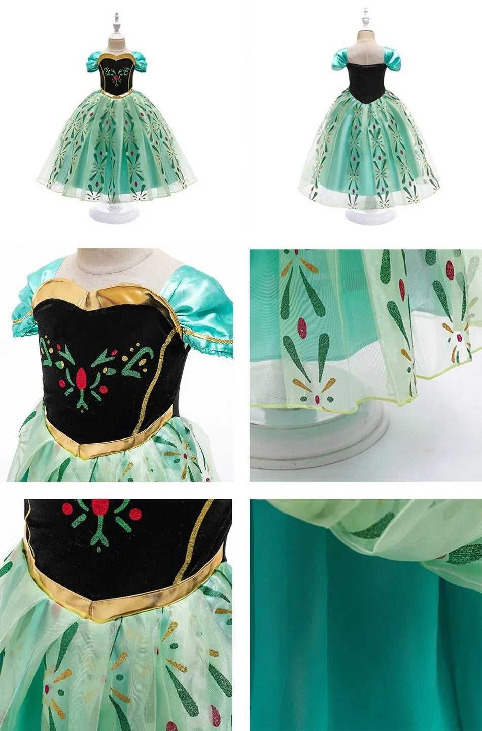 Girl Princess Cinderella Dress Elsa Anna Mermaid Jasmine Belle Snow White Costume Girls Birthday Party Halloween Dress 2-10 Year