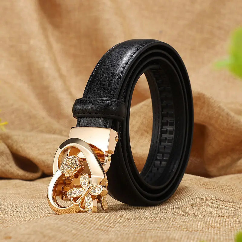 New Belts Women Luxury Famous Brand Designer Female Belt Candy Color High Quality Dress Cowhide Leather Automatic Buckle LB2202