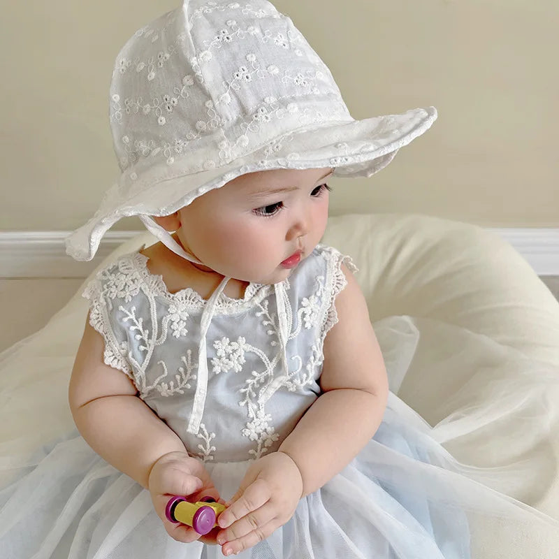 Hollow Out Flower Baby Hat Summer Soft Cotton Breathable Bucket Hat For Newborn Sun Protection Adjustable Toddler Kid Panama Cap