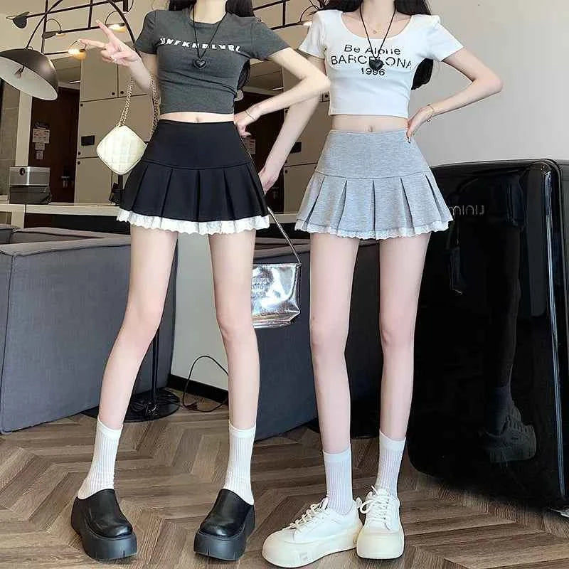 Flume edge lace skirt, fashionable and versatile pleated skirt, A-line skirt, new style